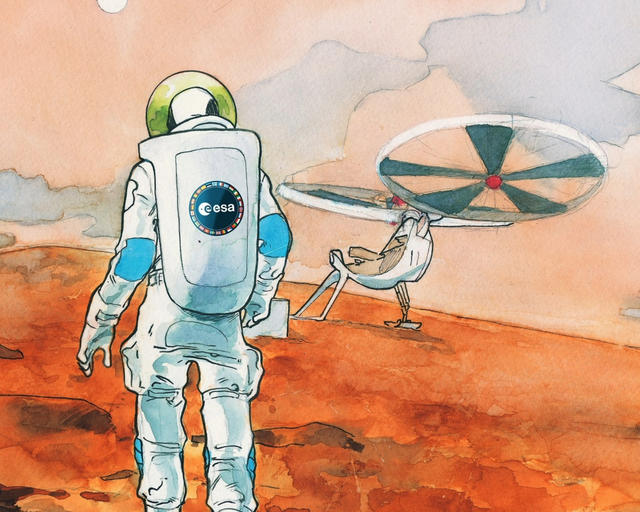 ESA drawing of an astronaut on Mars