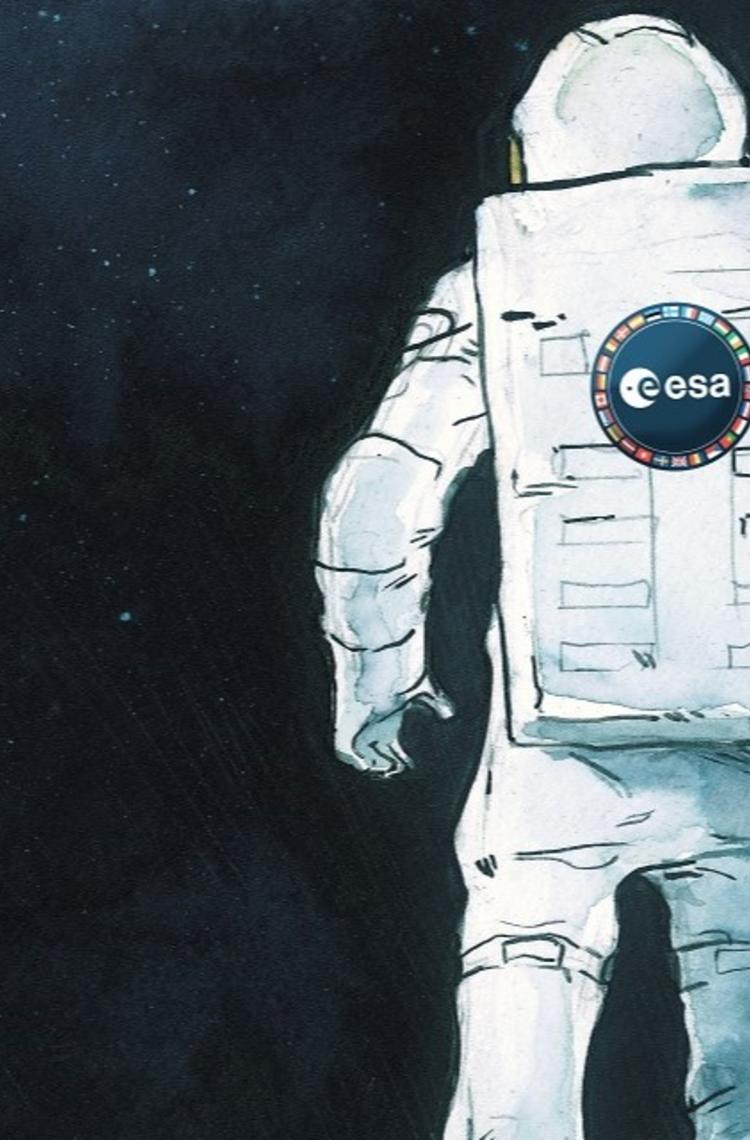 Moon Camp banner drawing with an astroanut by ESA